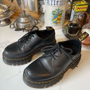 Dr. Martens Black Leather Oxfords with Yellow Stitching